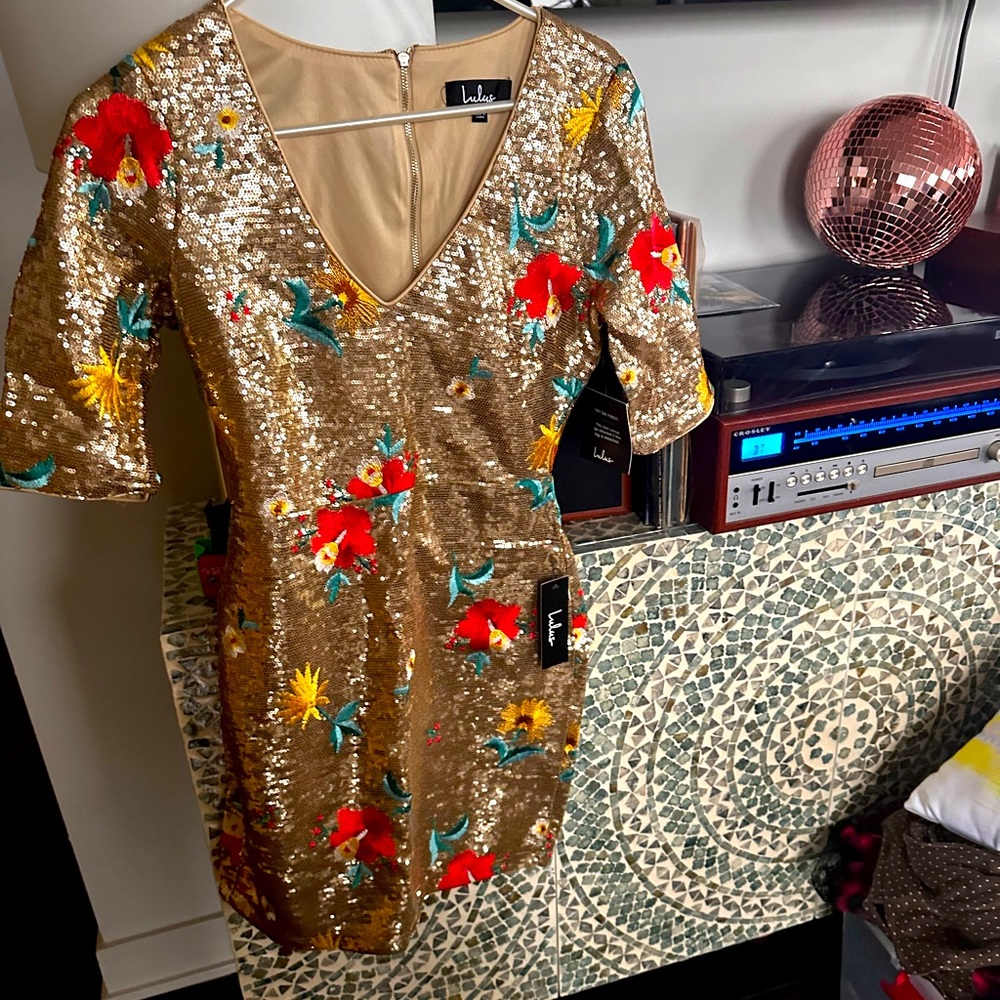 Gorgeous gold glitter mini dress LULUs NWT